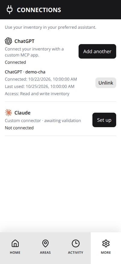 Actual Connections screen; public setup verification remains pending.